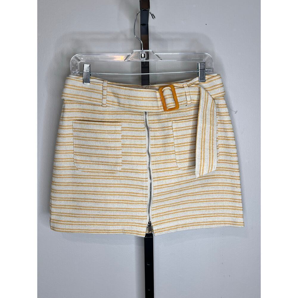 ☀️Moon River Striped A-Line Mini Skirt with Belt Butter Yellow Women's L NWT
